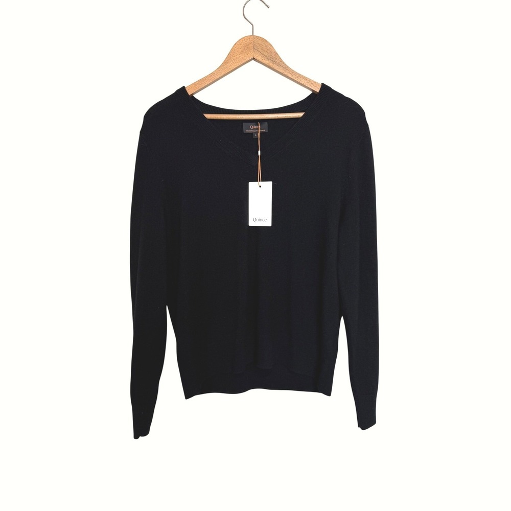 Quince Womens 100% Mongolian Cashmere V-Neck Sweater Black Size L NWT